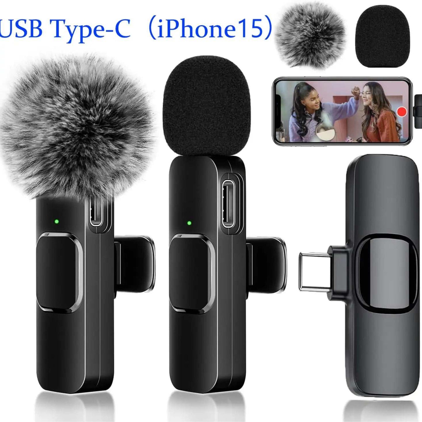 Deux microphones sans fil lavalier à clip, en pack, pour enregistrement audio clair et pratique, par Ma boutique.