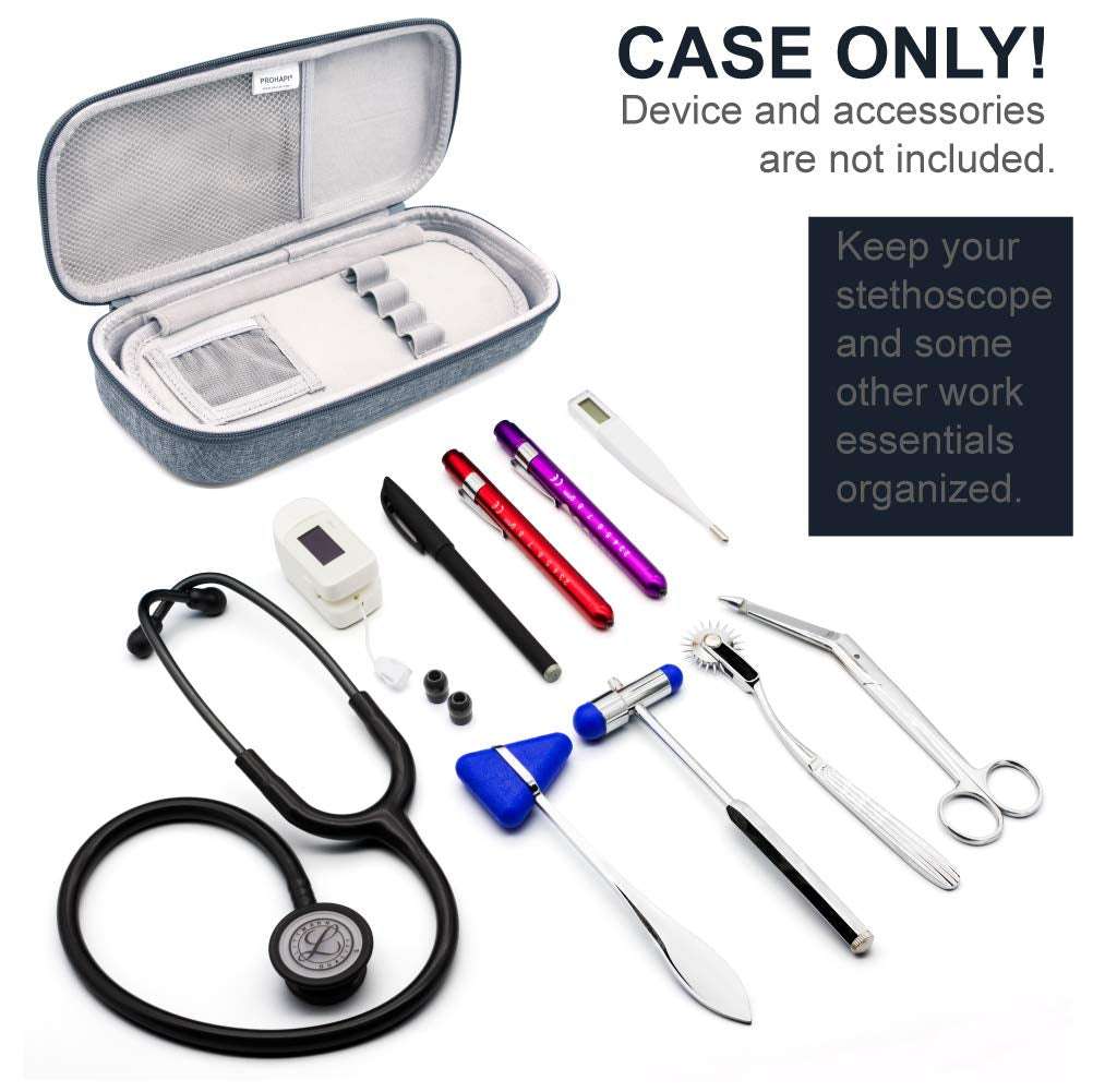 Étui rigide pour stéthoscope Ma boutique, grand modèle avec poche en mesh et emplacement pour ID, compatible avec 3M Littmann et autres.