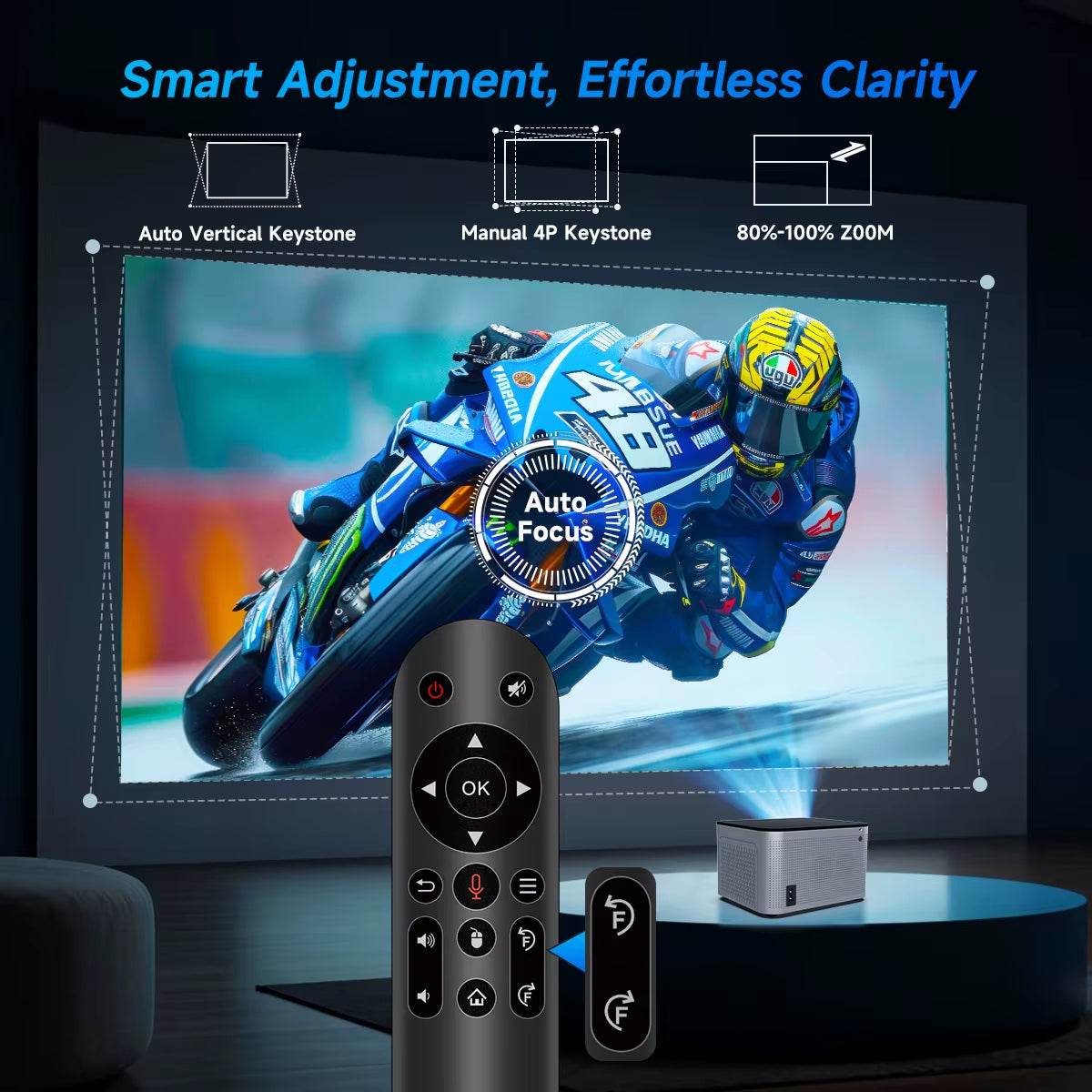Projecteur Android 11 4K Ma boutique avec WiFi6, Bluetooth 5.0, Full HD 1920x1080, contrôle vocal, parfait pour cinéma maison.