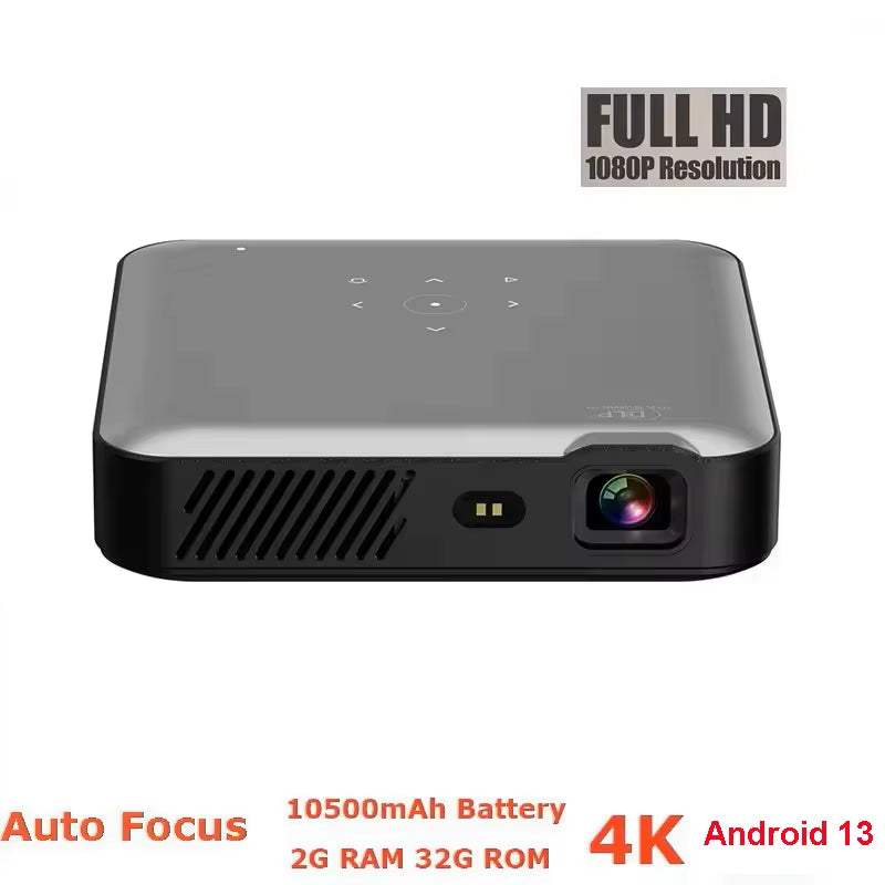 Projecteur portable Ma boutique, Full HD 4K 3D, auto-focus, Android 9.0, Wi-Fi 5G, batterie 10500mAh, compatible smartphone.