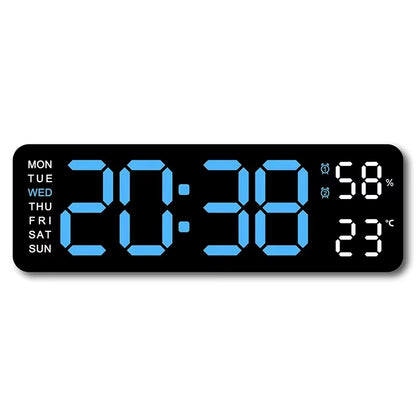 Large LED Digital Wall Clock – With Temperature, Humidity & Week Display