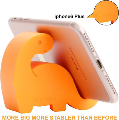 Support de téléphone en silicone en forme de dinosaure orange, pour bureau, pour téléphone ou tablette, taille 3,0" x 2,7" x 1,3".