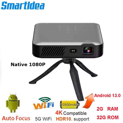 Projecteur portable Ma boutique, Full HD 4K 3D, Android 9.0, Wi-Fi 5G, batterie 10500mAh, pour smartphones et home cinéma.