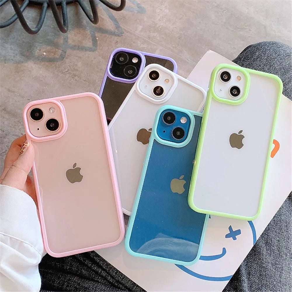 Coque en silicone transparente Candy Shockproof pour iPhone 11 à 17, protection robuste et design coloré, marque Ma boutique.