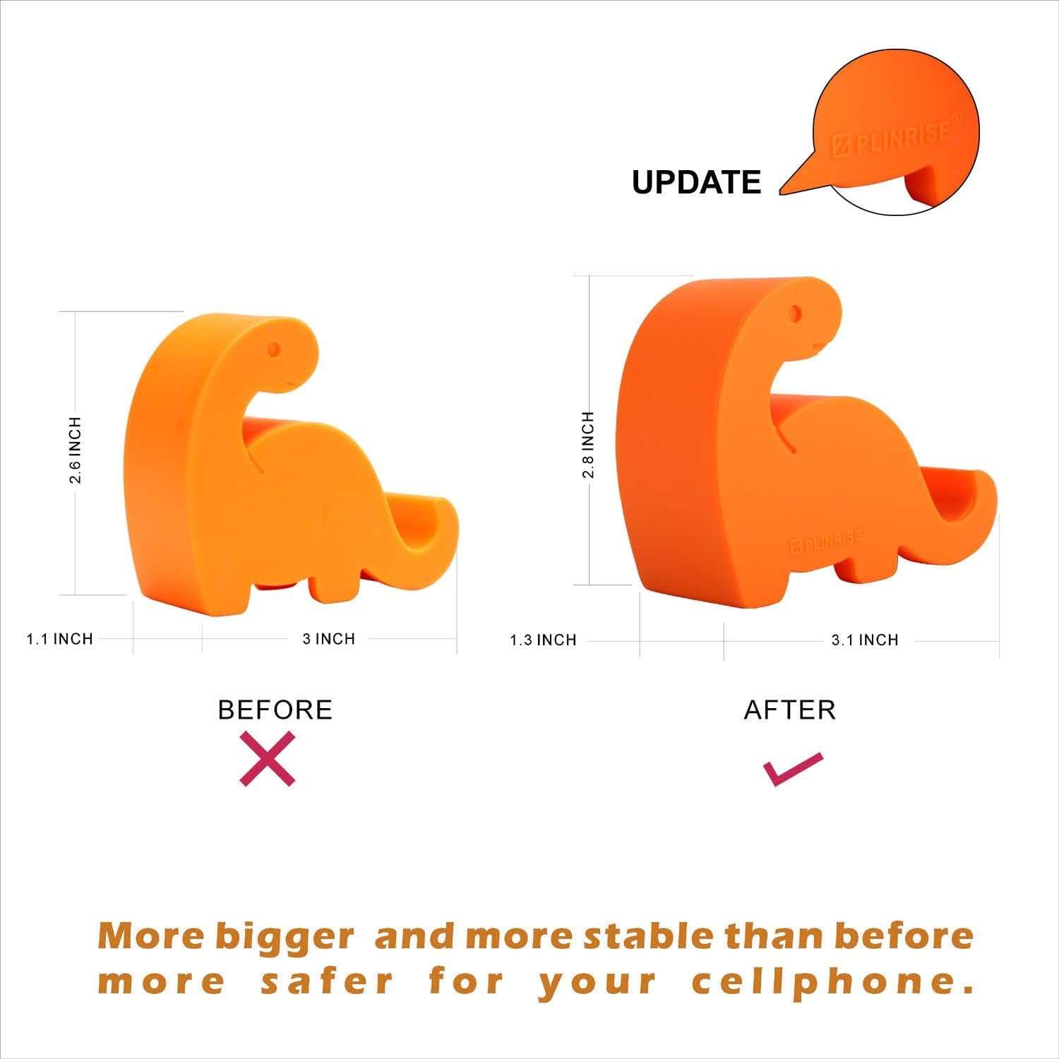 Support de téléphone de bureau Plinrise Animal dinosaure en silicone orange, porte-téléphone créatif pour bureau et tablette.