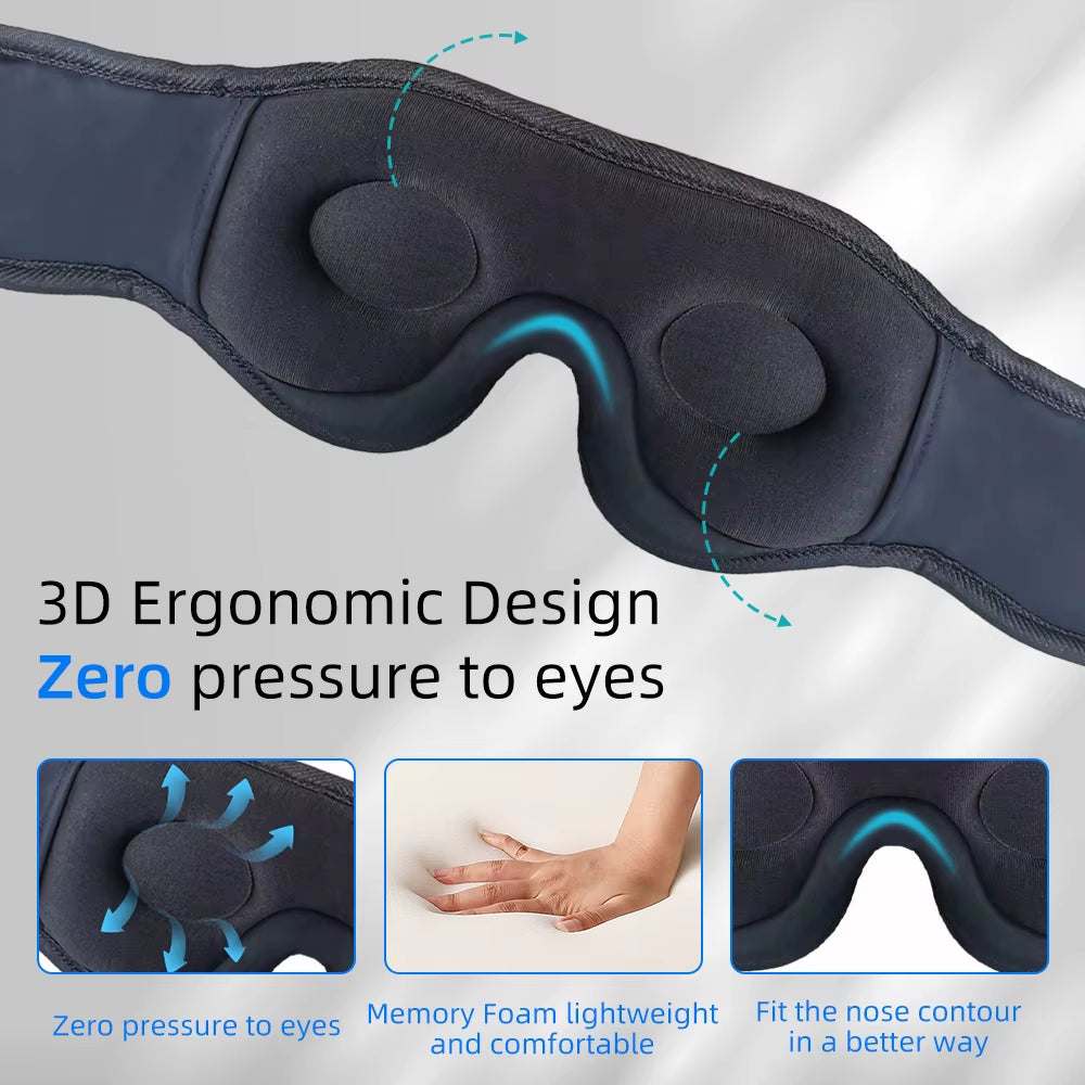 Masque de sommeil 3D DreamTune avec casque Bluetooth sans fil et couvre-yeux réglable, conçu pour dormir confortablement.