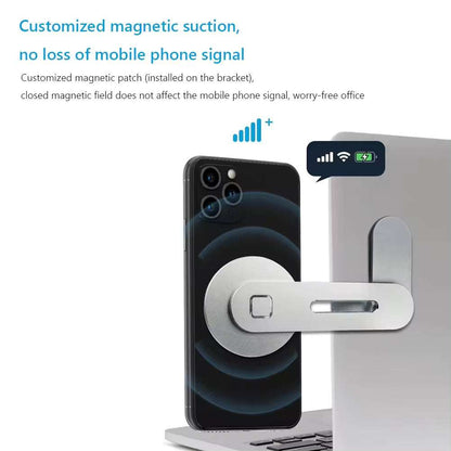 Support magnétique en métal pour téléphone et ordinateur portable, fixation latérale pour Tesla, iPhone et PC, pliable et robuste.