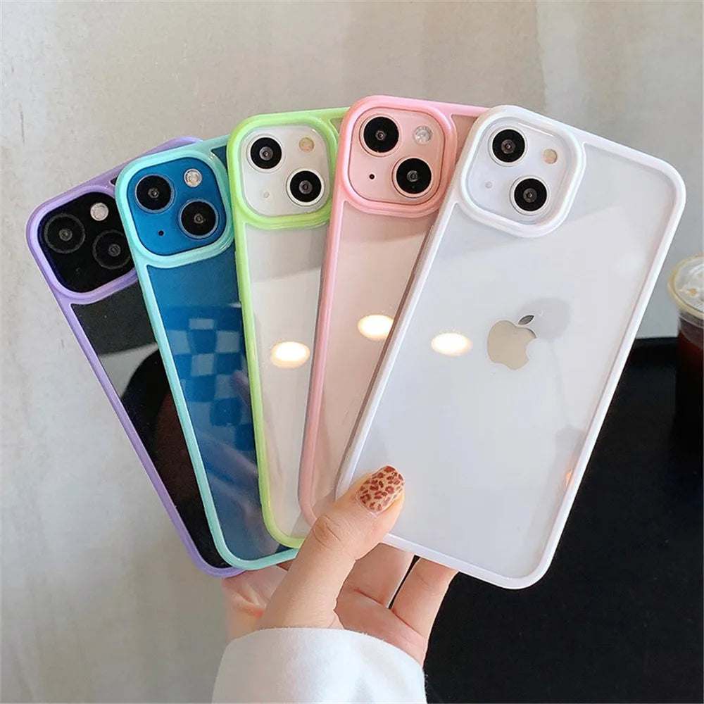 Coque en silicone transparente Candy Shockproof pour iPhone 11 à 17, protection antichoc et arrière clair, marque Ma boutique.