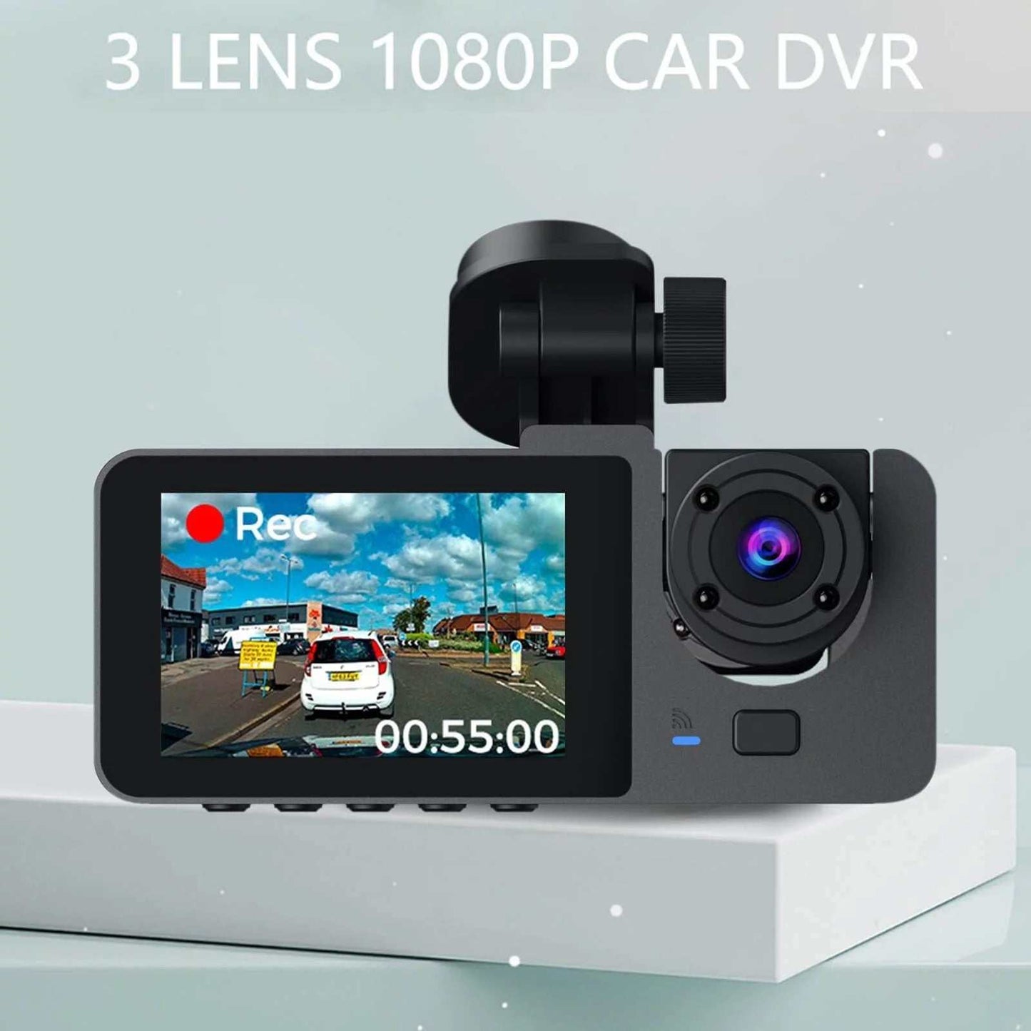 Caméra de tableau de bord Ma boutique, dash cam 1080P 3 canaux avec vision nocturne, moniteur de parking et carte SD 32GB