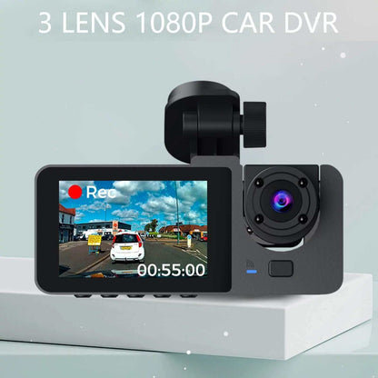 Caméra de tableau de bord Ma boutique, dash cam 1080P 3 canaux avec vision nocturne, moniteur de parking et carte SD 32GB