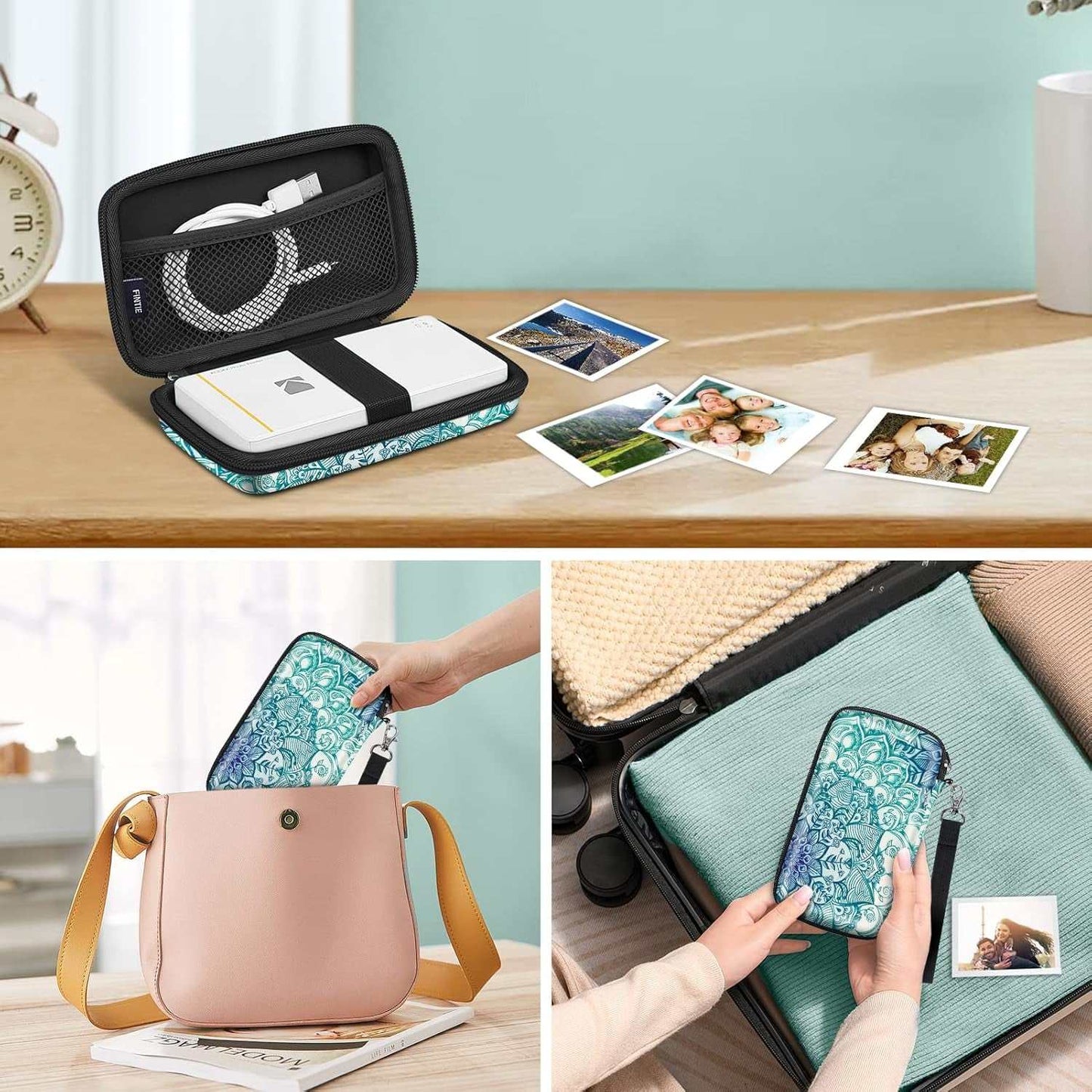 Étui de protection en émeraude pour caméra et imprimante Kodak Step, Mini 2 HD, Printomatic, et Smile, coque rigide résistante.