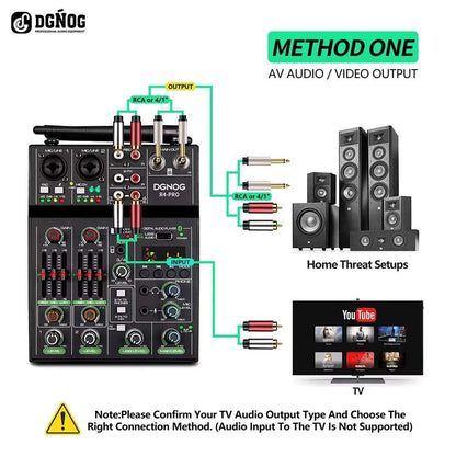 Mixeur audio 4 canaux Ma boutique avec microphones sans fil, entrée USB, Bluetooth et table de mixage pour fête et karaoké.