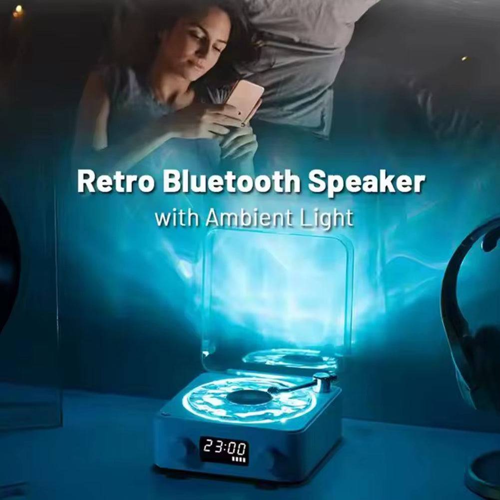 Haut-parleur Bluetooth vintage mini Ma boutique, style rétro avec design compact et boutons de contrôle visibles.